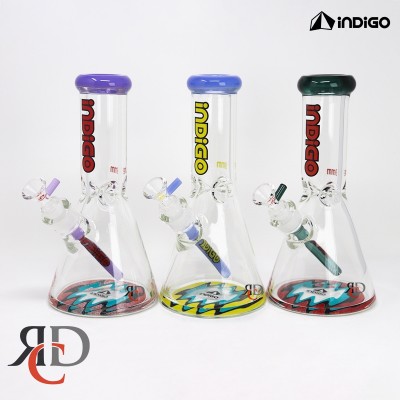 WATER PIPE INDIGO 9MM WITH DOUBLE FIRE POLISHED BEAKER WITH WORKED COLOR DOWNSTEM USA COLOR MOUTHPIECE WPI2600 1CT